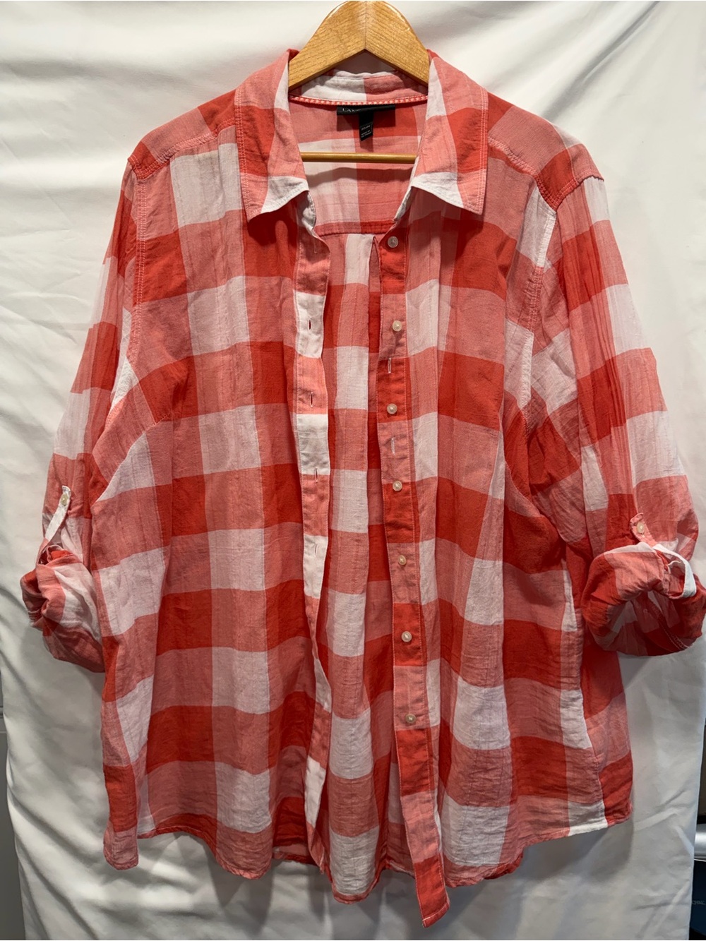 Lane Bryant Orange and White Buffalo Check Button-Down Shirt